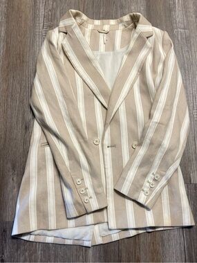 Free People Beige Oversized Striped Women's Blazer Size Small